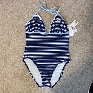 NWT Tommy Hilfiger Speedboat Stripe Halter One Piece Swimsuit Size 8